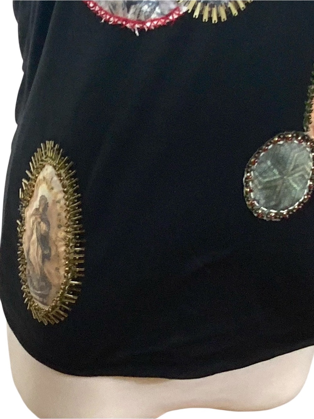 Vintage Marc Cain Silk Tank Top Black Racerback Embellished Art Appliqué Size N - Picture 6 of 9